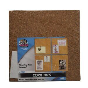 Board Dudes Cork Tiles 4 Pack 12"x12" With Mounting Tape